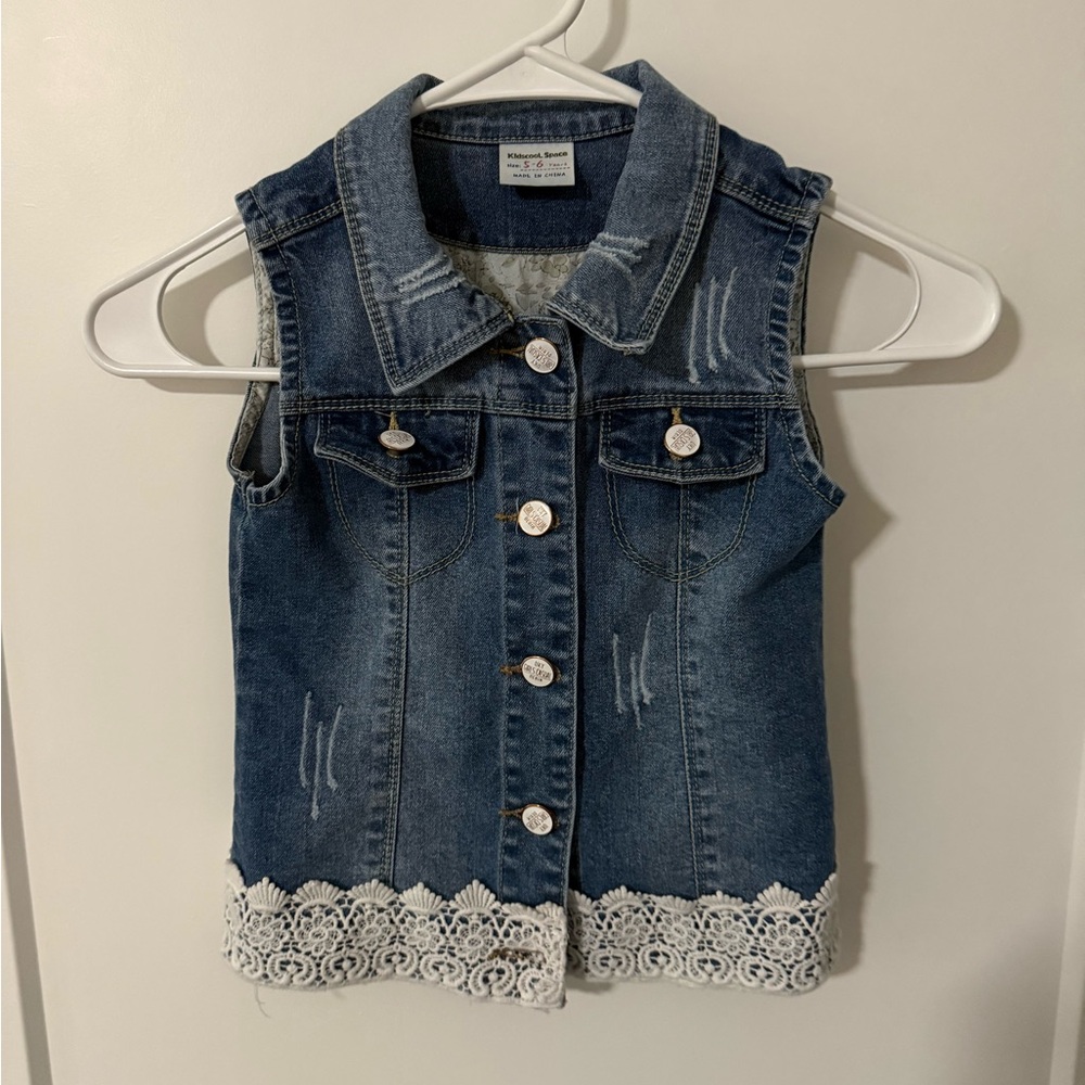Kidscool Space Denim Vest with Lace Trim Size 5-6